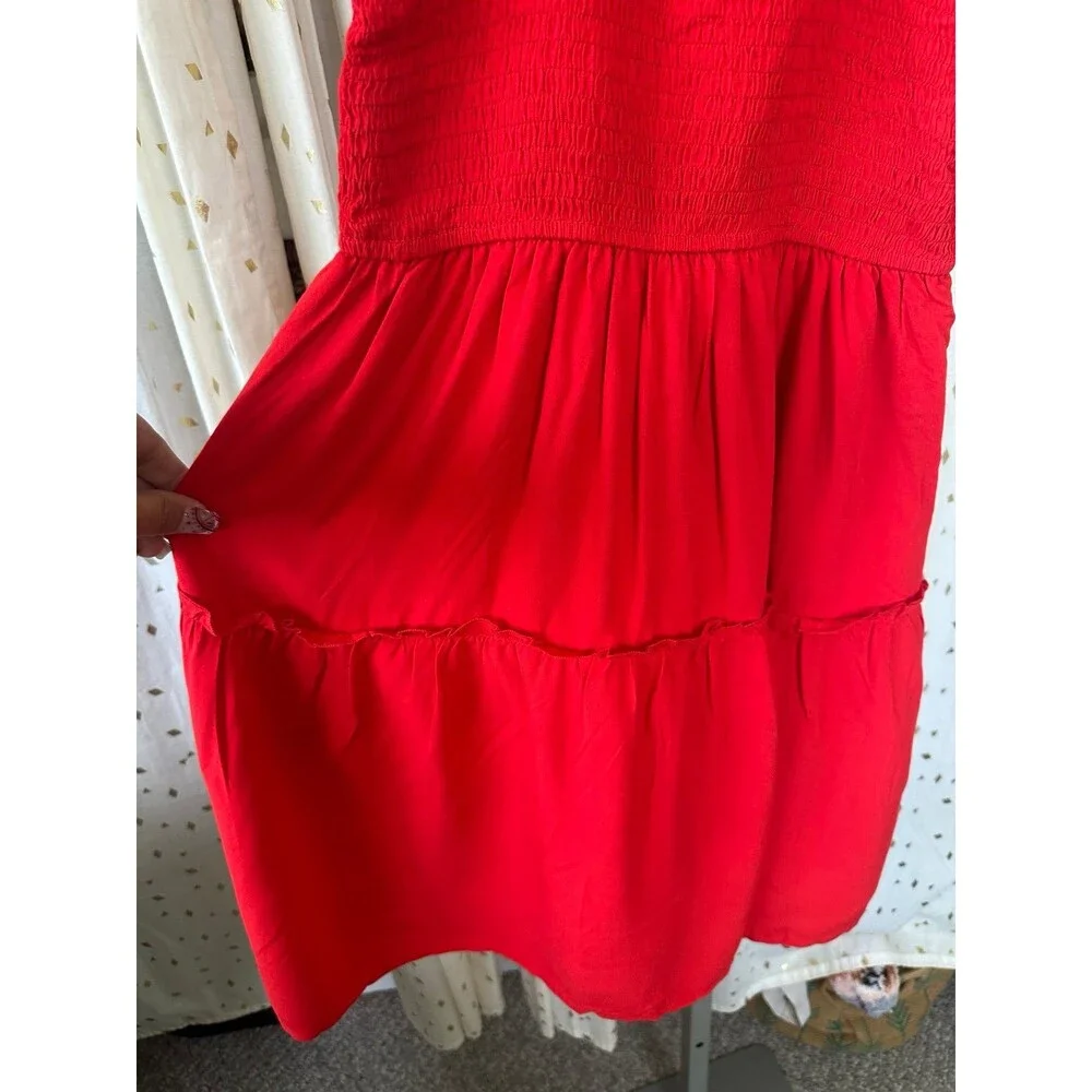 Zesica NWT Smocked Self Tie Straps Ruffle Trim Tiered Swing Mini Dress S